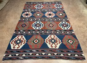 Antique Navy Caucasian Karabaugh Kelim 6' X 9'