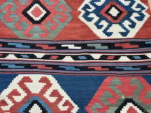 Antique Navy Caucasian Karabaugh Kelim 6' X 9'