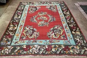Vintage Red Romania Besarabian Kelim 8' X 10'