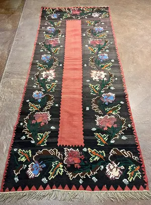 Vintage Red Romania Besarabian Kelim Runner