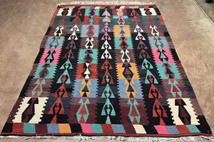 Vintage Black Kurdish Kelim 6' X 9'