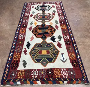 Vintage Ivory Persian Kelim Qashqai Runner