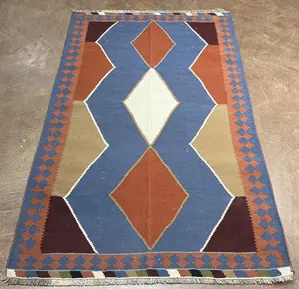 Vintage Blue Persian Kelim Qashqai 4' X 6'