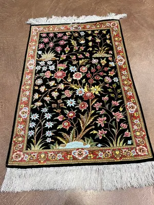 New Black Persian Silk Ghom 2' X 3'