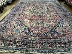 Antique Navy Persian Mashad Oversize