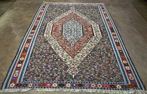 Vintage Navy Persian Senneh Kelim 6' X 9'
