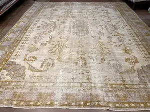 Antique Ivory Turkey Ghiordes Oushak Oversize