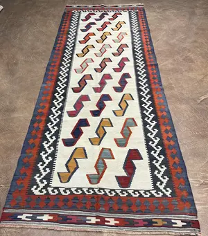 Antique Ivory Persian Qashqai Kelim Runner