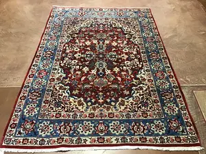 Vintage Red Persian Isfahan 5' X 7'