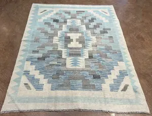 New Blue Pakistan Navajo Kelim 4' X 6'