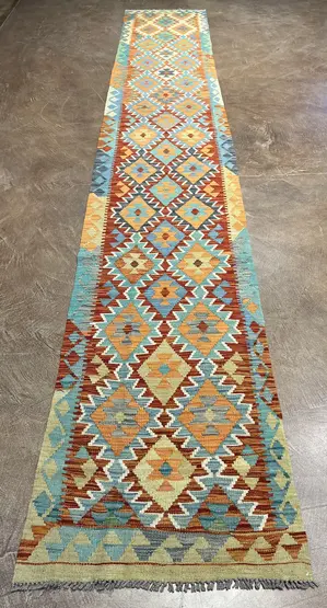 New Multi Pakistan Modern Tribal Kelim Runner