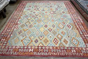 New Blue Pakistan Modern Tribal Kelim 9' X 12'