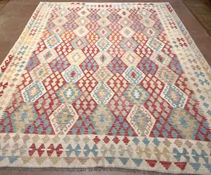 New Ivory Pakistan Modern Tribal Kelim 9' X 12'