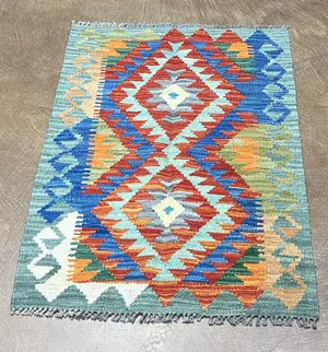 New Blue Afghanistan Modern Maimana Kelim 2' X 3'