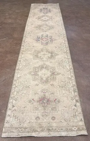 Vintage Beige Persian Tabriz Runner