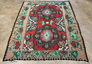 Vintage Red Romania Besarabian Kelim 5' X 7'