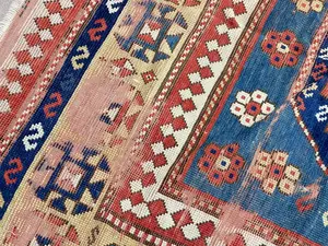 Antique Blue Caucasian Kazak Remnant 5' X 7'