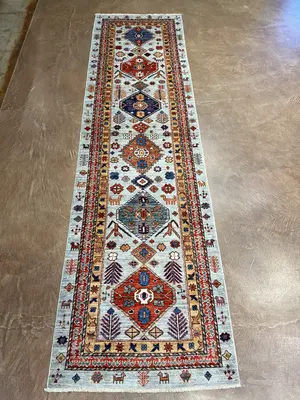 New Grey Afghanistan Modern Tribal Runner