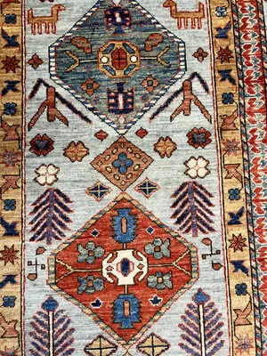 New Grey Afghanistan Modern Tribal Runner