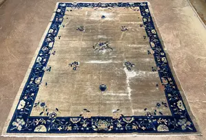 Antique Tan China Chinese Peking Remnant 6' X 9'