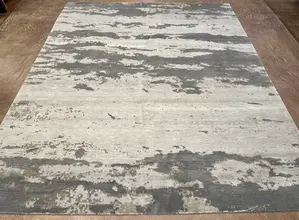 New Grey Nepal Modern Abstract Silk Highlight 8' X 10'