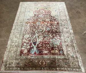Vintage Red Turkey Turkish Silk Tabriz 4' X 6'