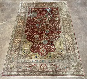 Vintage Red Turkey Turkish Silk Tabriz 4' X 6'