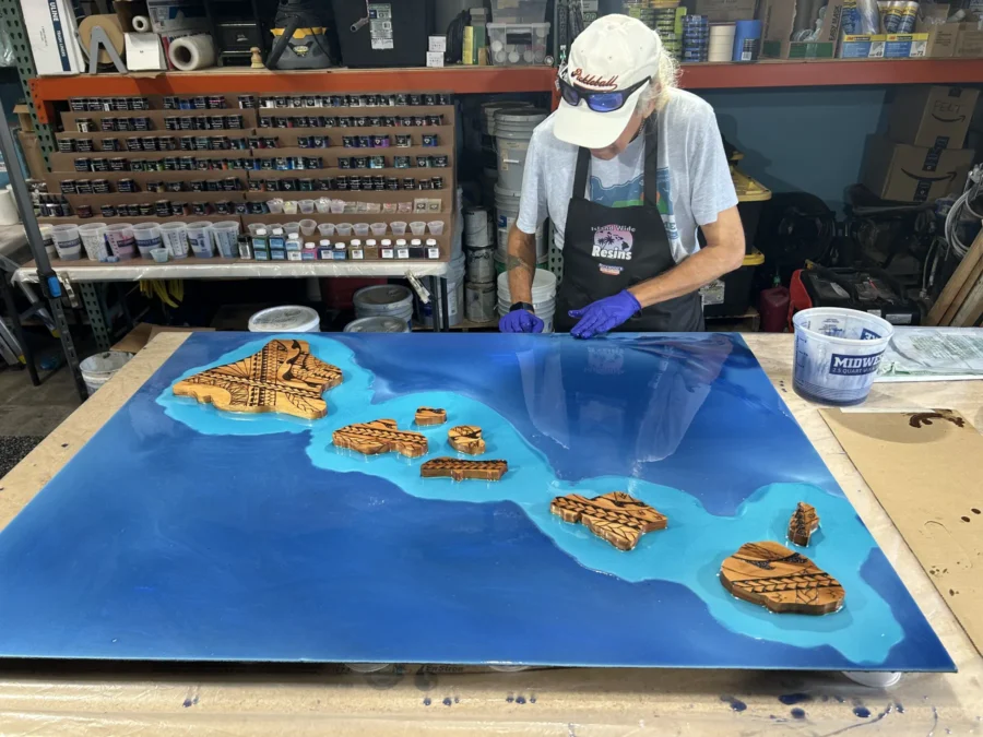 Hawaiian islands resin project in class