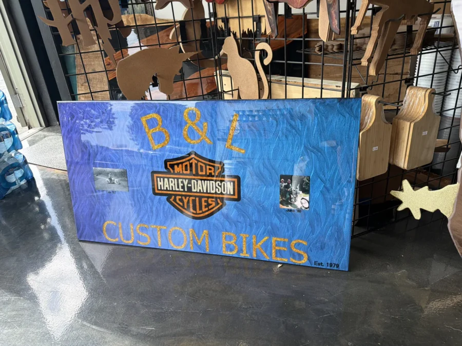 B & L Custom Bikes sign made in our shop