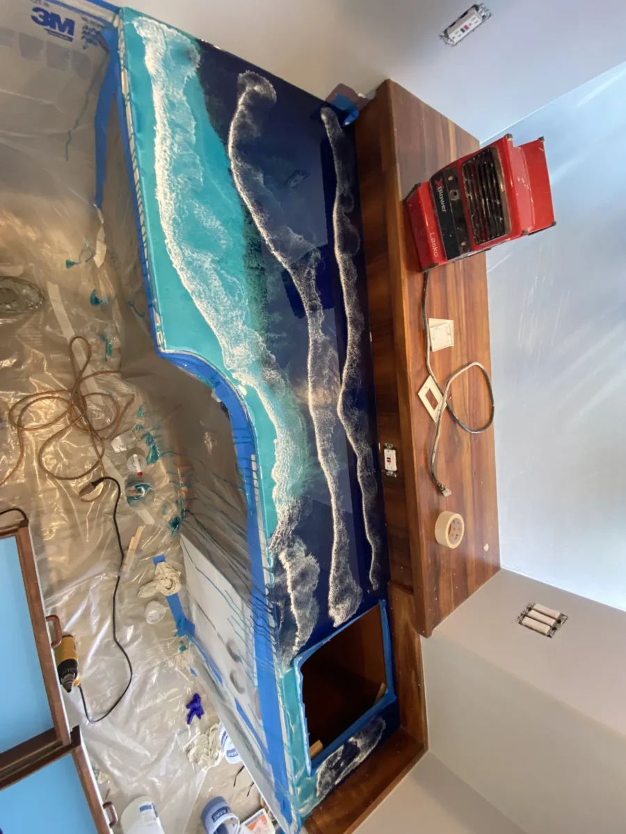 Ocean resin countertop during the build