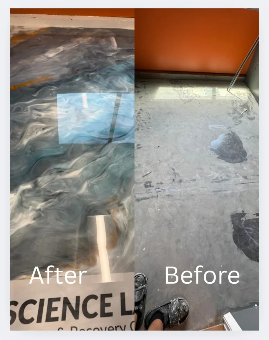 Commercial floor before and after coating
