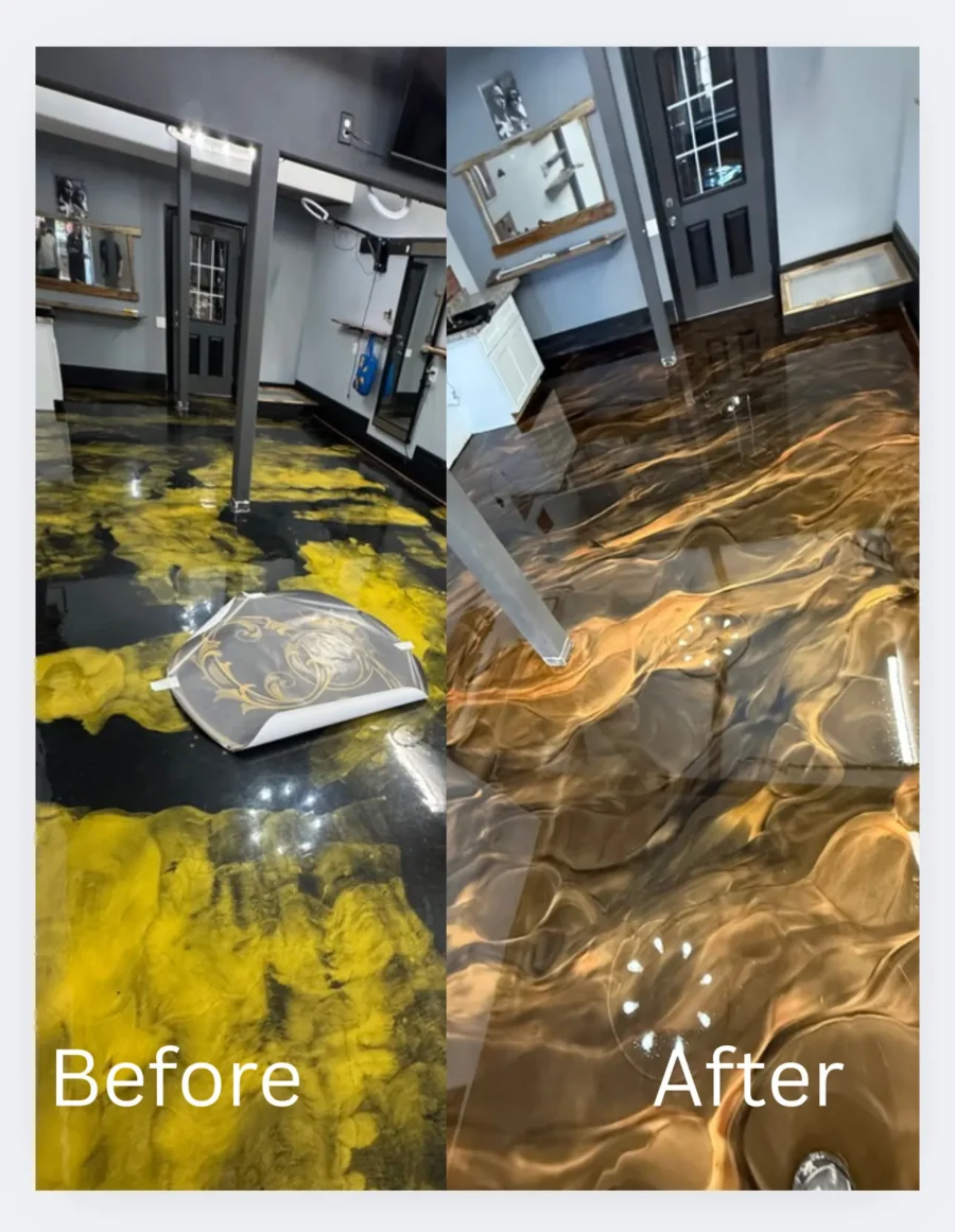 Metallic floor before and after