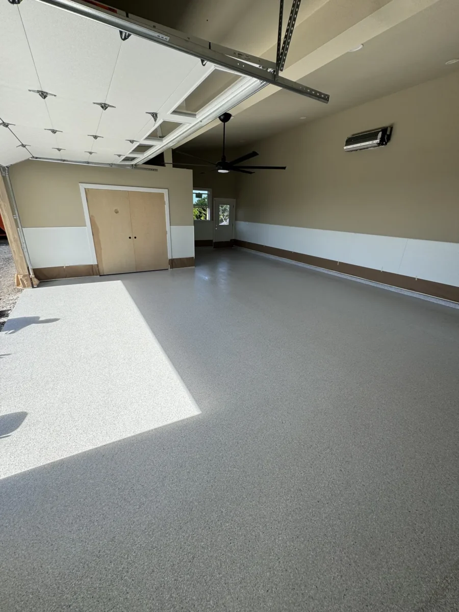 Bright flake floor in an open garage