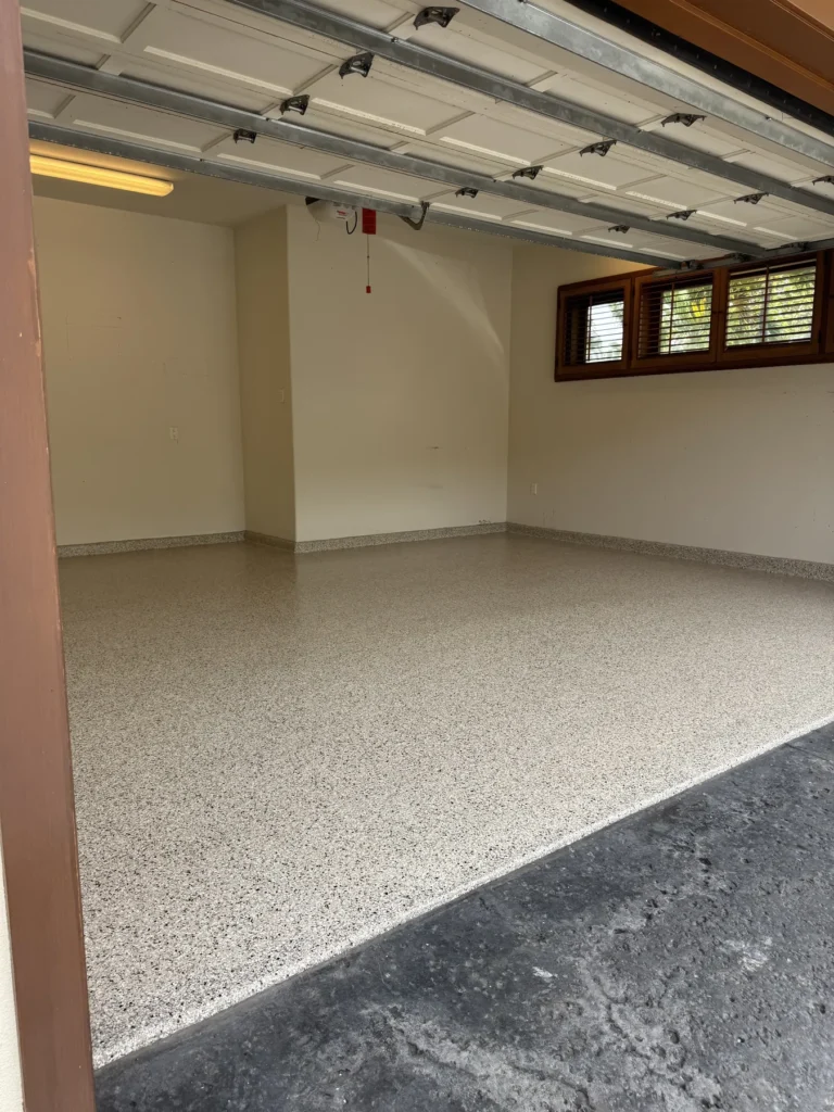 Large garage with a new flake floor