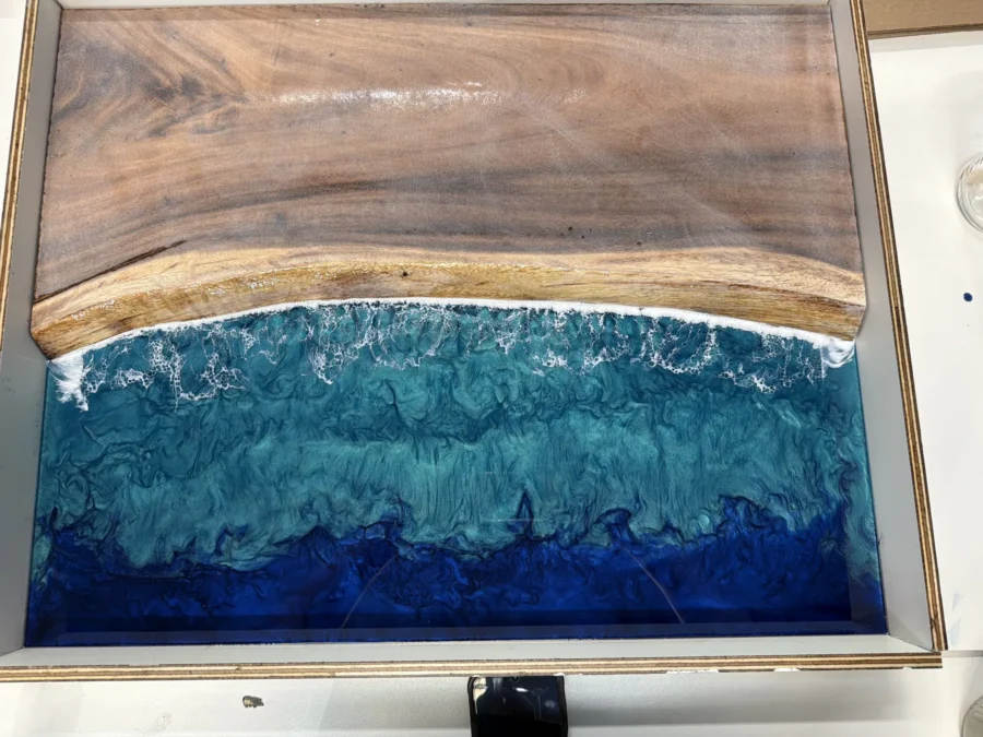 Slab with a deep blue ocean wave resin pour