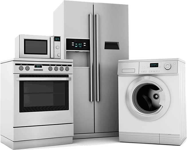 Picture of a microwave, oven, refrigerator, and dryer